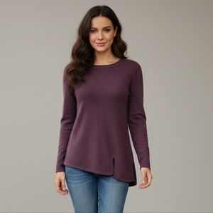 Philosophy Deep Purple Cowl Neck Split Hem Asymmetrical Cashmere Sweater Small